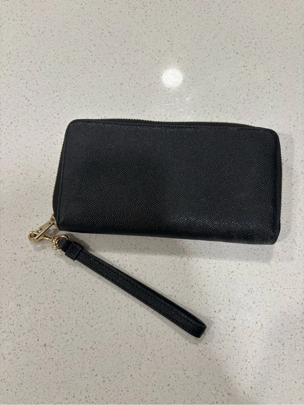 Coach Wristlet Black Pebble Leather with Brass Hardware
